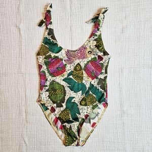 Vintage 90s Tropical Fish Print Scoop Back One Piece Bathing Suit Small